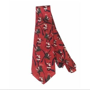 NWT Santa Silk Christmas Tie Red Tree Holiday Mens Formal Retro